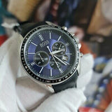 Hugo Boss Driver Sport Chronograph Blue Dial Black Leather Strap Watch for Men - 1513077
