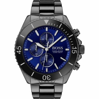 Hugo Boss Ocean Edition Navy Blue Dial Black Steel Strap Watch for Men - 1513743