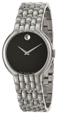 Movado Classic Quartz Black Dial Silver Steel Strap Watch for Men - 0606337