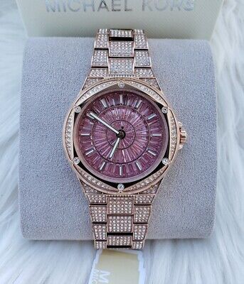 Michael Kors Lennox Three Hand Crystals Rose Gold Dial Rose Gold Steel Strap Watch For Women - MK6992