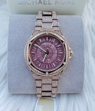 Michael Kors Lennox Three Hand Crystals Rose Gold Dial Rose Gold Steel Strap Watch For Women - MK6992