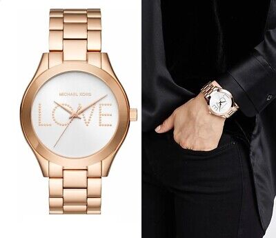 Michael Kors Slim Runway White Dial Rose Gold Steel Strap Watch For Women - MK3804