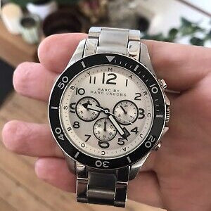 Marc Jacobs Rock Chronograph White Dial Silver Steel Strap Watch for Men - MBM5027