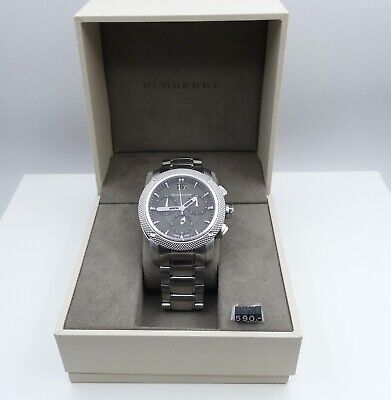 Burberry Utilitarian Chronograph Black Dial Silver Steel Strap Watch For Men - BU9800