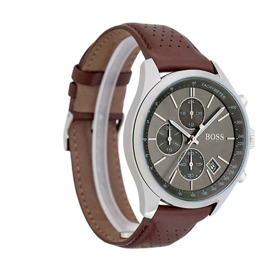 Hugo Boss Grand Prix Grey Dial Brown Leather Strap Watch for Men -  1513476