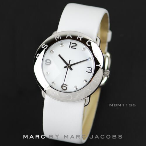Marc Jacobs Amy White Dial White Leather Strap Watch for Women - MBM1136