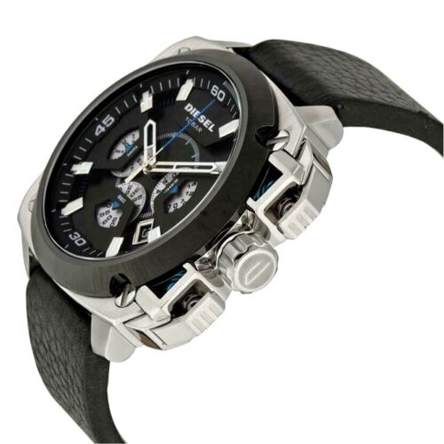 Diesel BAMF Chronograph Black Dial Black Leather Strap Watch For Men - DZ7345