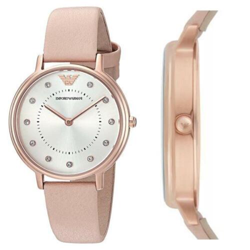 Emporio Armani Kappa Rose Gold & White Dial Beige Nude Leather Strap Watch For Women - AR2510