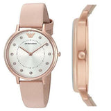 Emporio Armani Kappa Rose Gold & White Dial Beige Nude Leather Strap Watch For Women - AR2510