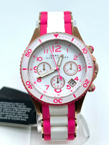 Marc Jacobs Rock Chronograph White Dial Two Tone Silicone Strap Watch for Women - MBM2593