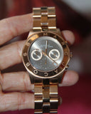 Marc Jacobs Blade Chronograph Brown Dial Rose Gold Steel Strap Watch for Women - MBM3308