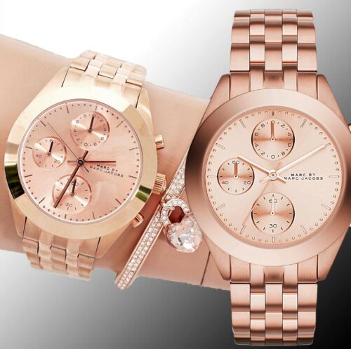 Marc Jacobs Peeker Chronograph Rose Gold Dial Rose Gold Steel Strap Watch for Women - MBM3394