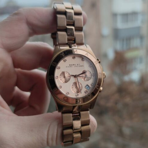 Marc Jacobs Blade Chronograph Rose Gold Dial Rose Gold Steel Strap Watch for Women - MBM3102