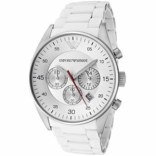 Emporio Armani Sport Chronograph White Dial White Silicone Strap Watch For Men - AR5859