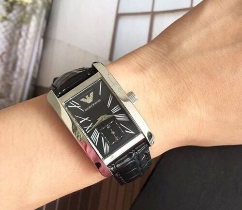 Emporio Armani Black Dial Black Leather Strap Watch For Men - AR0143