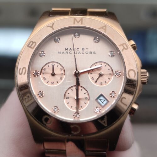 Marc Jacobs Blade Chronograph Rose Gold Dial Rose Gold Steel Strap Watch for Women - MBM3102