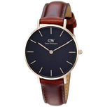 Daniel Wellington Classic Petite St Mawes Black Dial Brown Leather Strap Watch For Women - DW00100225