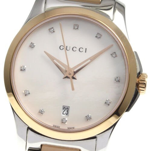 Gucci G Timeless Diamonds Mother of Pearl Dial Two Tone Steel Strap Watch For Women - YA126544