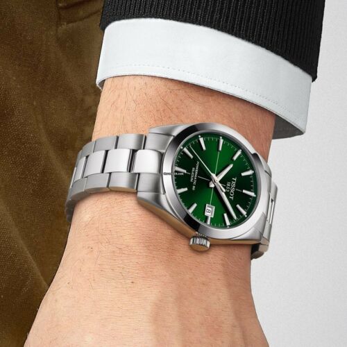 Tissot Gentleman Powermatic 80 Silicium Green Dial Silver Steel Strap Watch For Men - T127.407.11.091.01