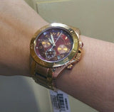 Marc Jacobs Rock Chronograph Mother of Pearl Red Dial Rose Gold Steel Strap Unisex Watch - MBM3251