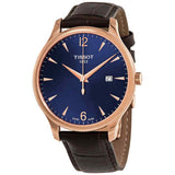 Tissot T Classic Tradition Blue Dial Brown Leather Strap Watch For Men - T063.610.36.047.00
