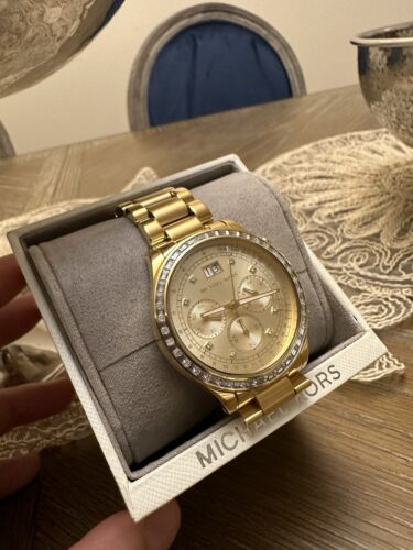 Michael Kors Brinkley Diamonds Gold Dial Gold Steel Strap Watch for Women - MK6187