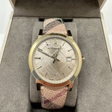 Burberry The City Gold Dial Haymarket Brown Leather Strap Watch for Women - BU9026