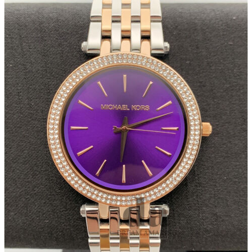 Michael Kors Darci Purple Dial Two Tone Steel Strap Watch for Women - MK3353