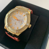 Guess Jet Setter Golden Dial Orange Rubber Watch For Women - W0564L2