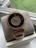Michael Kors Catlin Black Dial Rose Gold Steel Strap Watch for Women - MK3339