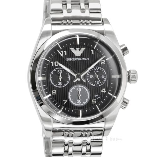 Emporio Armani Franco Black Dial Silver Steel Strap Watch For Men - AR0373
