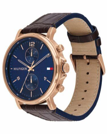 Tommy Hilfiger Daniel Blue Dial Brown Leather Strap Watch for Men - 1710418