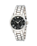 Emporio Armani Velente Chronograph Black Dial Silver Steel Strap Watch For Women - AR0674