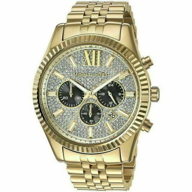 Michael Kors Lexington Crystals Gold Dial Gold Steel Strap Watch for Men - MK8494