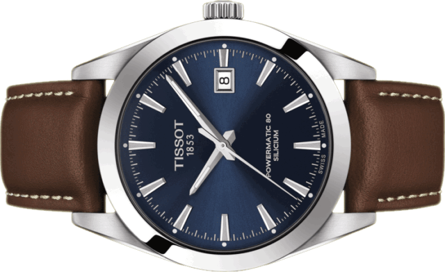 Tissot Gentleman Powermatic 80 Silicium Blue Dial Brown Leather Strap Watch For Men - T127.407.16.041.00