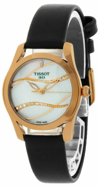 Tissot T Wave Diamond Mother of Pearl Dial Black Leather Strap Watch For Women - T112.210.36.111.00