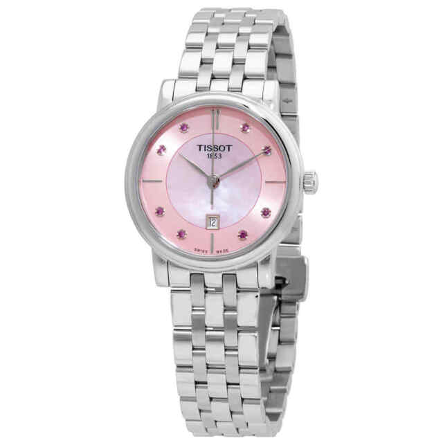 Tissot Carson Premium Lady Mother of Pearl Pink Dial Silver Steel Strap Watch For Women - T122.210.11.159.00