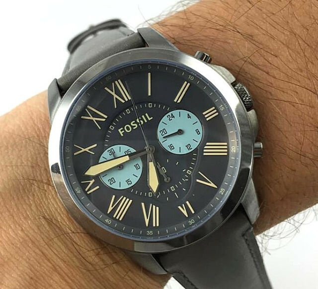 Fossil Grant Chronograph Gunmetal Grey Dial Grey Leather Strap Watch for Men - FS5183