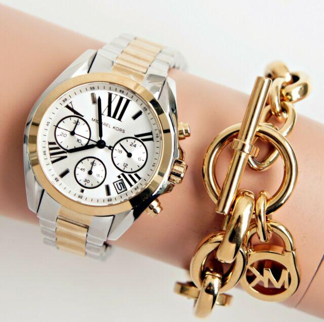 Michael Kors Bradshaw Chronograph Silver Dial Two Tone Steel Strap Watch For Women - MK5912