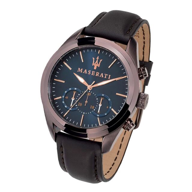 Maserati Traguardo Chronograph Blue Dial Brown Leather Strap Watch For Men - R8871612008