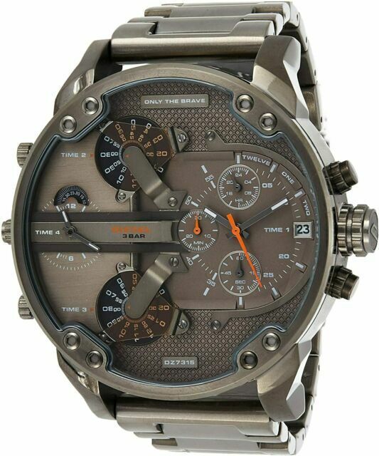 Diesel Mr Daddy 2.0 Chronograph Grey Dial Grey Steel Strap Watch For Men - DZ7315