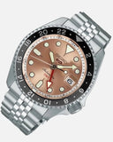 Seiko 5 Sports GMT Thong Sia Limited Edition Brown Dial Silver Steel Strap Watch for Men - SSK043K1