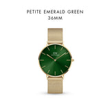 Daniel Wellington Petite Emerald Green Dial Gold Mesh Strap Watch For Women - DW00100481