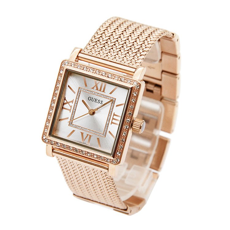 Guess Highline Off White Dial Rose Gold Stainless Steel Mesh Strap Watch For Women - W0826L3