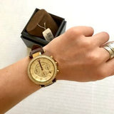 Michael Kors Parker Champagne Gold Dial Brown Leather Strap Watch for Women - MK2249