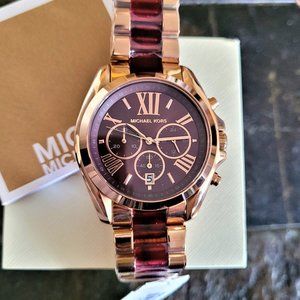 Michael Kors Bradshaw Burgundy Dial Two Tone Steel Strap Watch for Women - MK6270