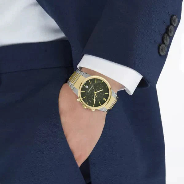 Salvatore Ferragamo Sapphire Chrono Green Dial Two Tone Steel Strap Watch for Men - SFME01223