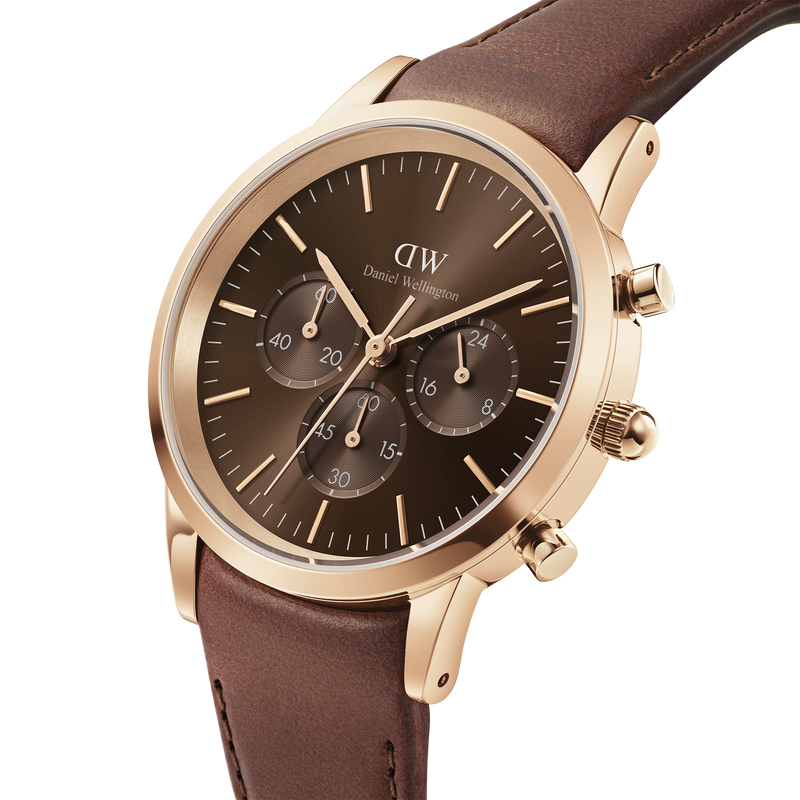 Daniel Wellington Iconic Chronograph St Mawes Brown Dial Brown Leather Strap Watch For Men - DW00100640