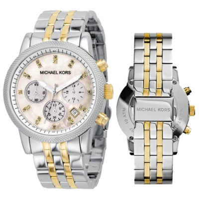 Michael Kors Ritz Chronograph White Dial Two Tone Steel Strap Watch for Women - MK5057