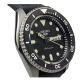 Seiko 5 Sport Automatic Black Dial Black Silicone Strap Watch For Men - SRPD65K3